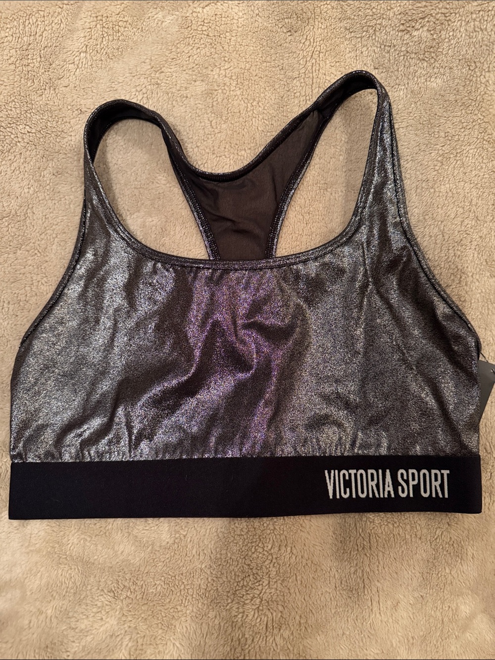 Victoria's Secret Metallic Black Racerback Sports Bra - Medium
